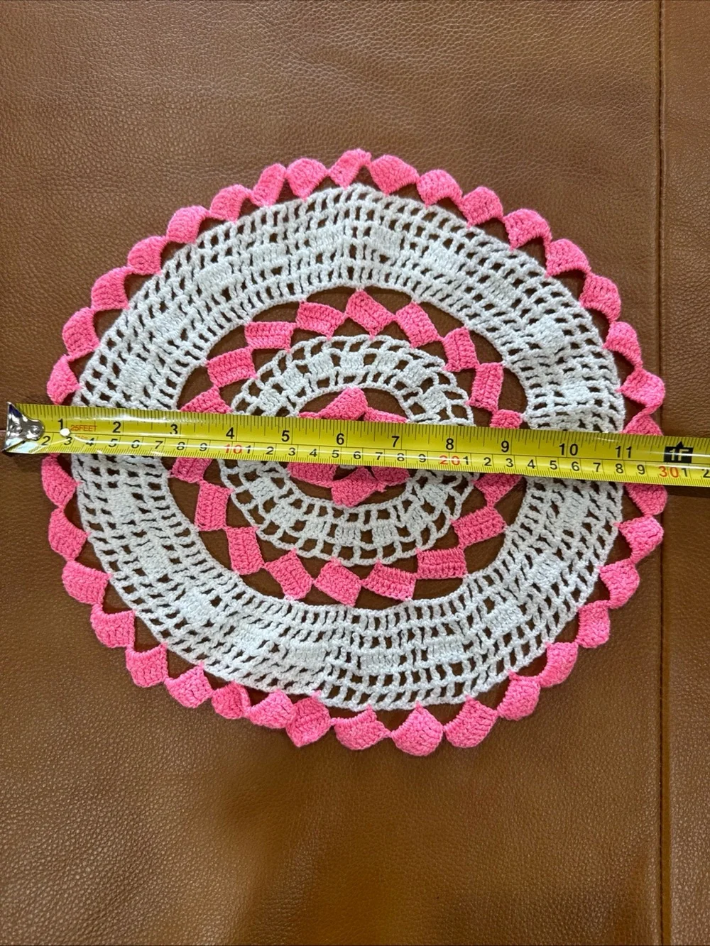 VTG Crochet Doily Lot of 3 Pink White Handmade Round Square Cottagecore Decor